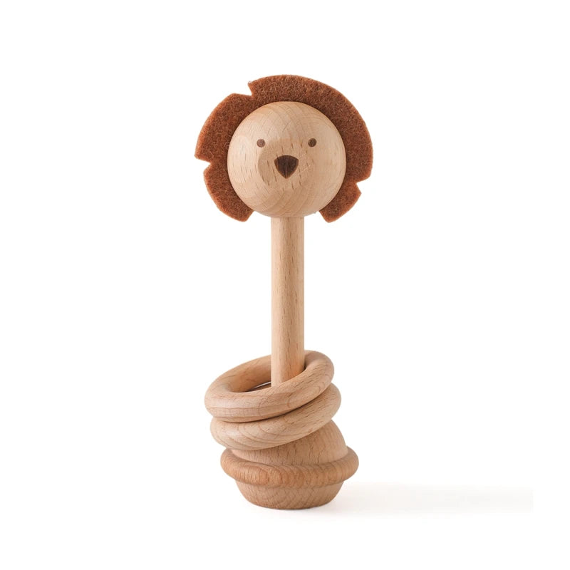 1pc Baby Rattles Toys Beech Wooden Animal Rattles Music Hand Bells Toys Newbron Montessori Educational Mobile Rattle Blocks Toys