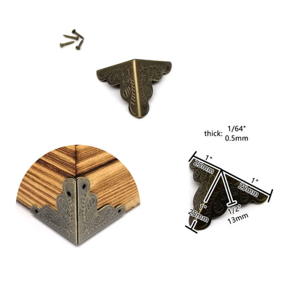 12pcs Decorative Antique Brass Bronze Golden Silver Jewelry Chest Wine Gift Box Wood Case Corner Protector Cover Guard with Nail