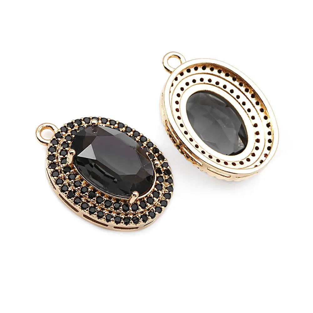 4PCS 18K Gold Color Brass Zircon Glass Oval Charms Pendants Necklace Earrings Diy Jewelry Accessories Rosediy official-website
