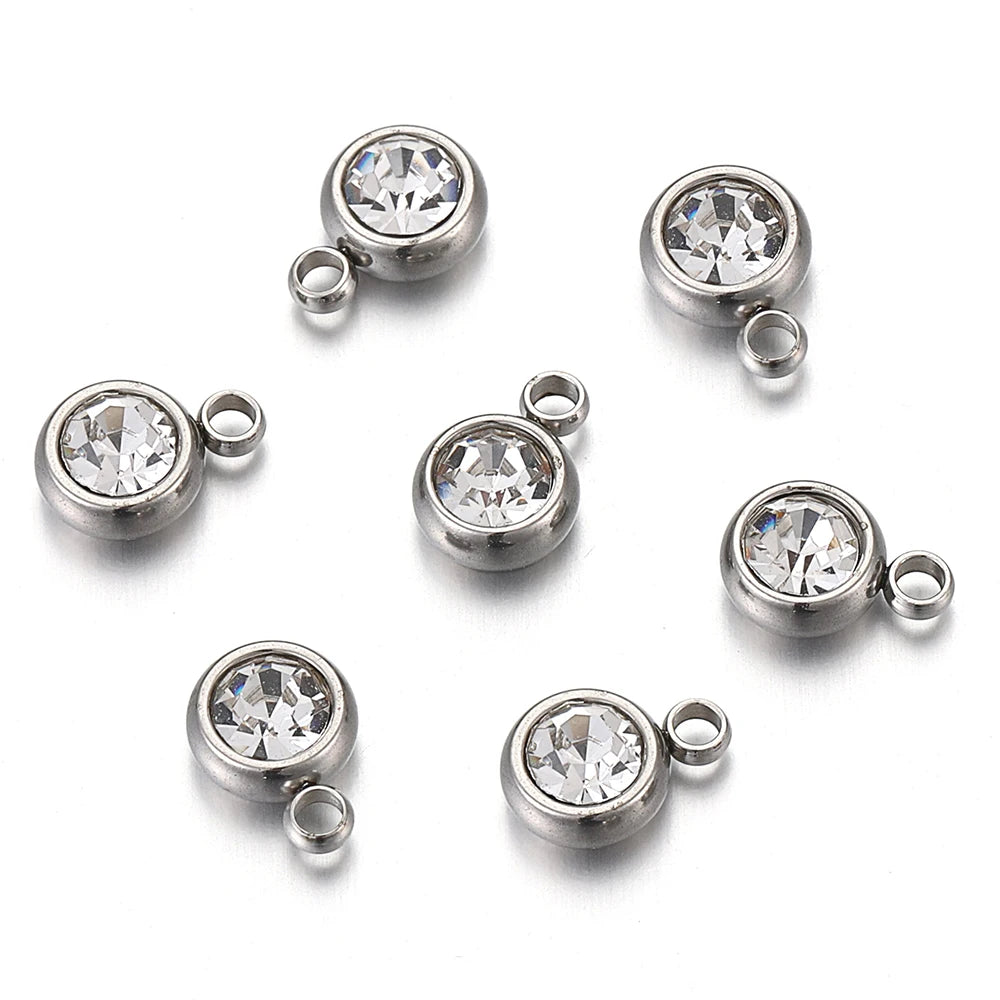 Lot de 20 breloques en acier inoxydable avec strass transparents et cristaux transparents pour la fabrication de bijoux, colliers, bracelets et autres accessoires.