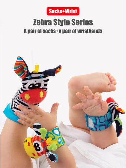 Baby Early Sensory Toys Cartoon Wrist Ring Socks Bed wrapping, bed hanging, soothing cloth toy, sleep soothing towel Baby Rattle