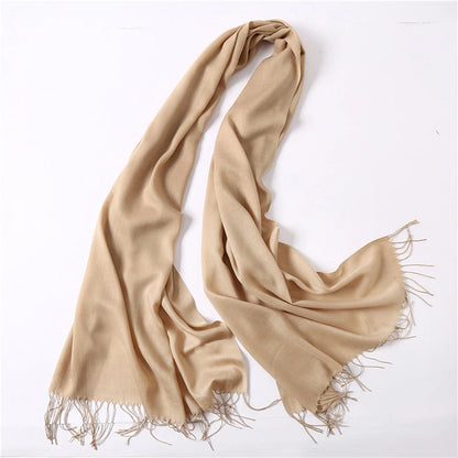 Écharpe tendance pour femme, couleur unie, hijab d'hiver, pompons, long châle, style cachemire, pashmina, bandana