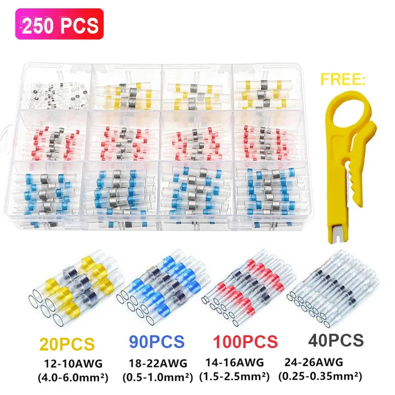 50/100/250PCS Mixed Heat Shrink Connect Terminals Waterproof Solder Sleeve Tube Electrical Wire Insulated Splice Connectors Kit