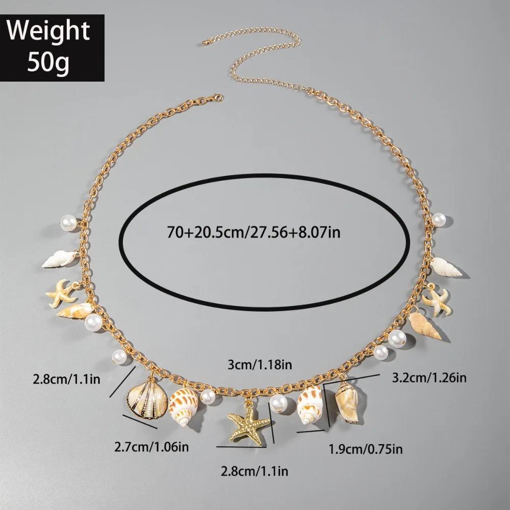 Chaîne de taille bohème d'été, pendentif en forme d'étoile de mer, coquillage, lien de taille ajouré, chaîne de corps pour bikini de plage pour femmes