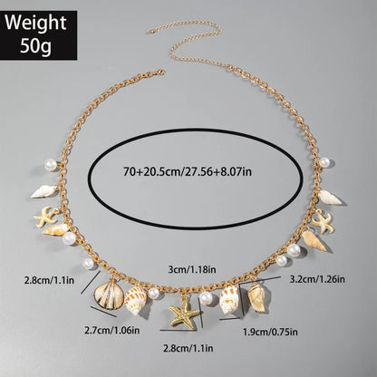 Chaîne de taille bohème d'été, pendentif en forme d'étoile de mer, coquillage, lien de taille ajouré, chaîne de corps pour bikini de plage pour femmes