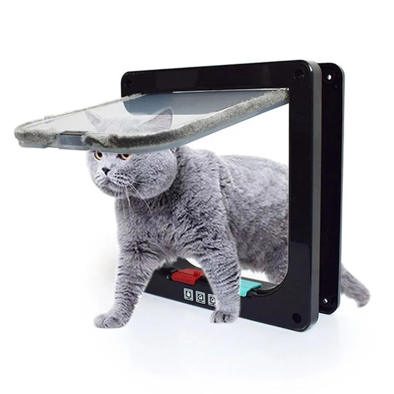 Dog Cat Flap Door with 4 Way Security Lock Flap Door for Dog Cats Kitten ABS Plastic Small Pet Gate Door Kit Cat Dogs Flap Doors