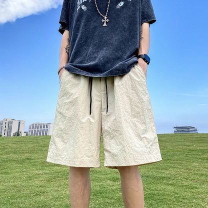 Pantalons courts pour hommes, pantalons décontractés d'été, pantalons à cordon de serrage, salopettes coréennes simples et polyvalentes, pantalons amples tendance pour hommes