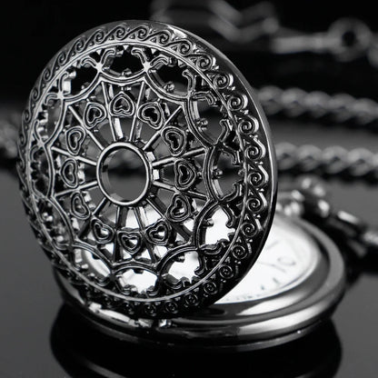 Black Thorn Heart Hollow Quartz Pocket Watch Classic Retro Necklace Pendant for Men Women Necklace Gifts Clock Relogio De Bolso