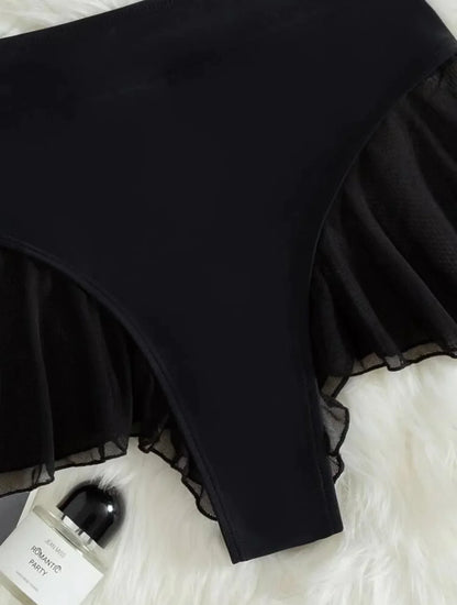 2025 New Thong Sexy Swim Panty for Women High Waist Beachwear Swimwear Ruffle Solid Swim Trunk Cute Beach Shorts Bathing Suit
