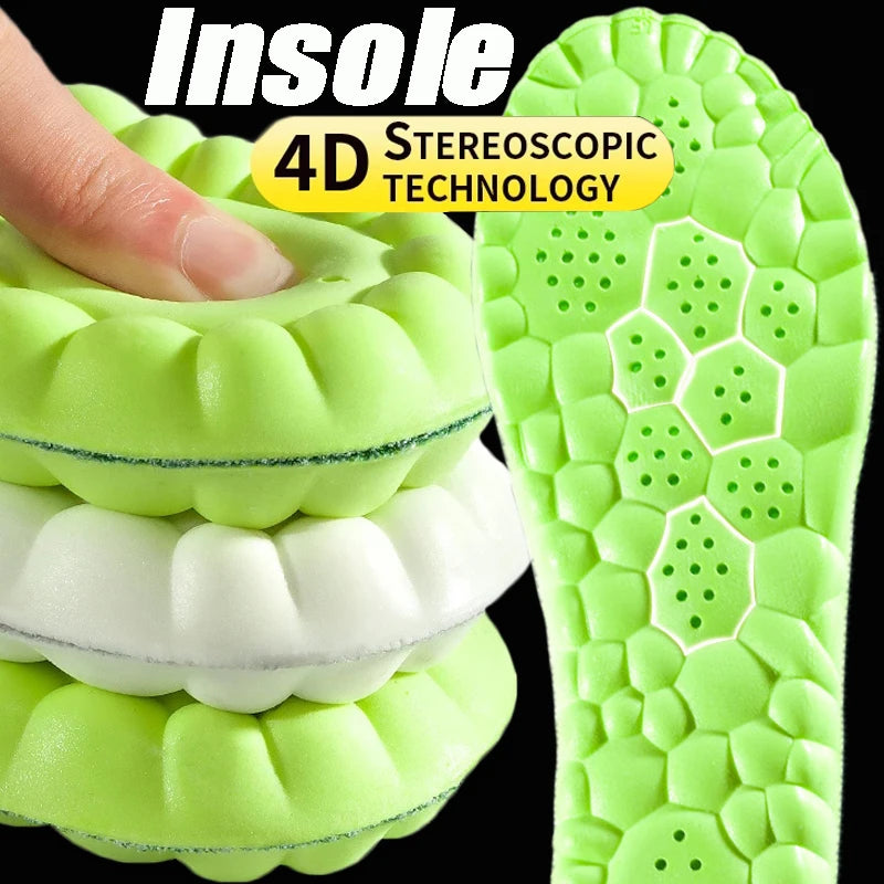 Semelles de sport en mousse 4D, coussinets de chaussures ultra-doux et hautement élastiques, coussin déodorant anti-douleur, soutien de la voûte plantaire, semelles de course à pied
