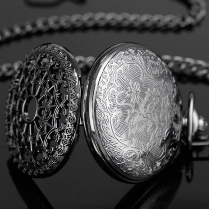 Black Thorn Heart Hollow Quartz Pocket Watch Classic Retro Necklace Pendant for Men Women Necklace Gifts Clock Relogio De Bolso