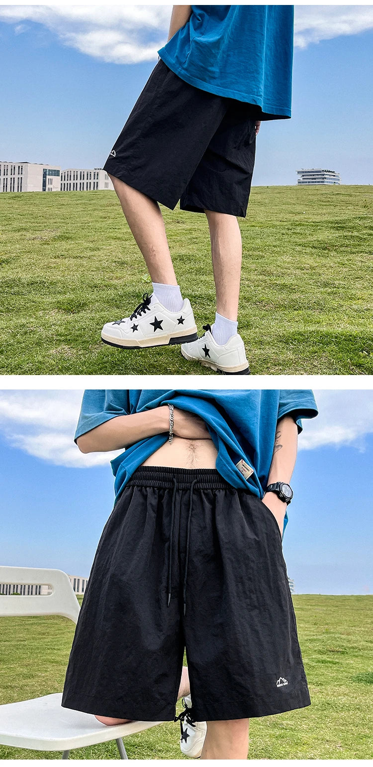 Pantalons courts pour hommes, pantalons décontractés d'été, pantalons à cordon de serrage, salopettes coréennes simples et polyvalentes, pantalons amples tendance pour hommes