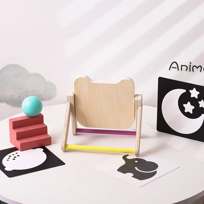 Baby Wooden Montessori Toys Mirror Tummy Time Infant Mirror Black White Contrast Visual Stimulation Sensory Development Toys