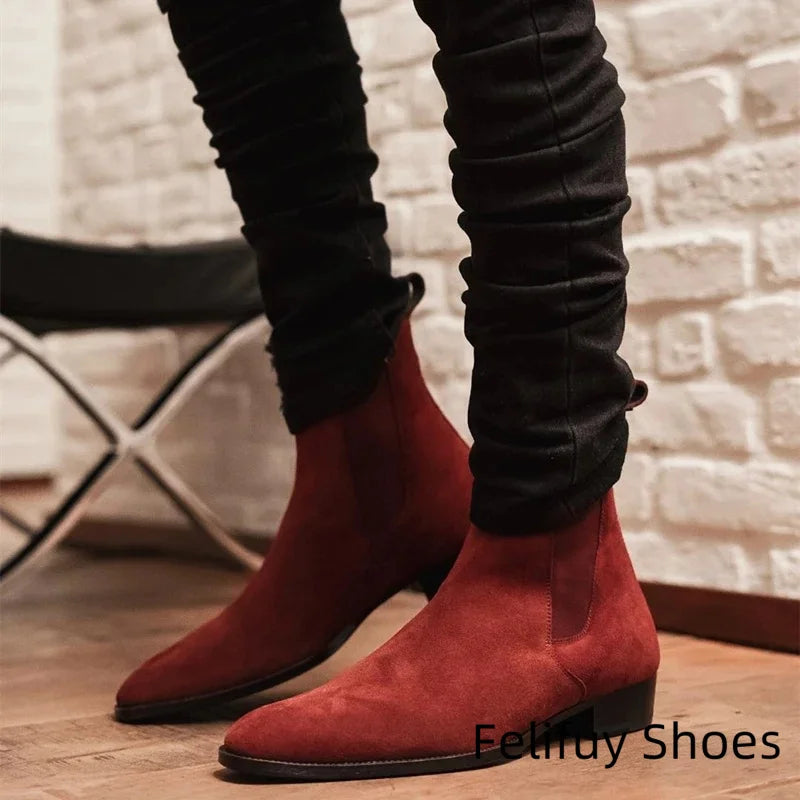 Bottines Chelsea marron, noires et rouges pour homme, bottines de cowboy, faites à la main, pointures 38 à 46