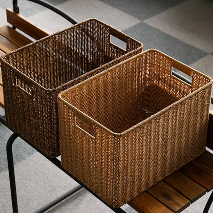 Boîte de rangement tissée à la main Grand panier Rangement de vêtements tissés Cuisine Chambre Salon Vêtements Épicerie Articles divers Organisateur