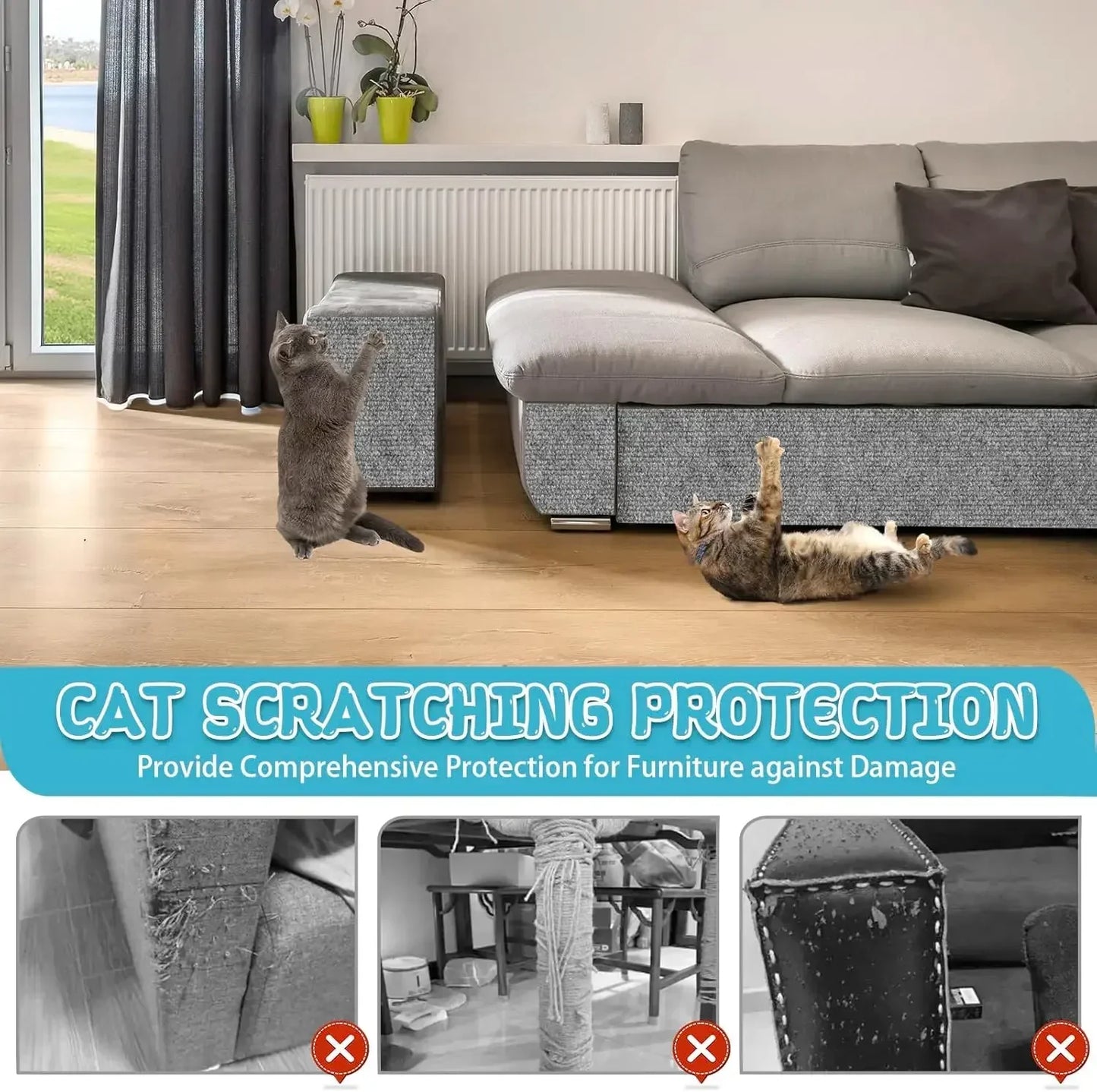 Tapis griffoir mural antidérapant et auto-adhésif pour chat, protection durable et découpable pour meubles d'intérieur