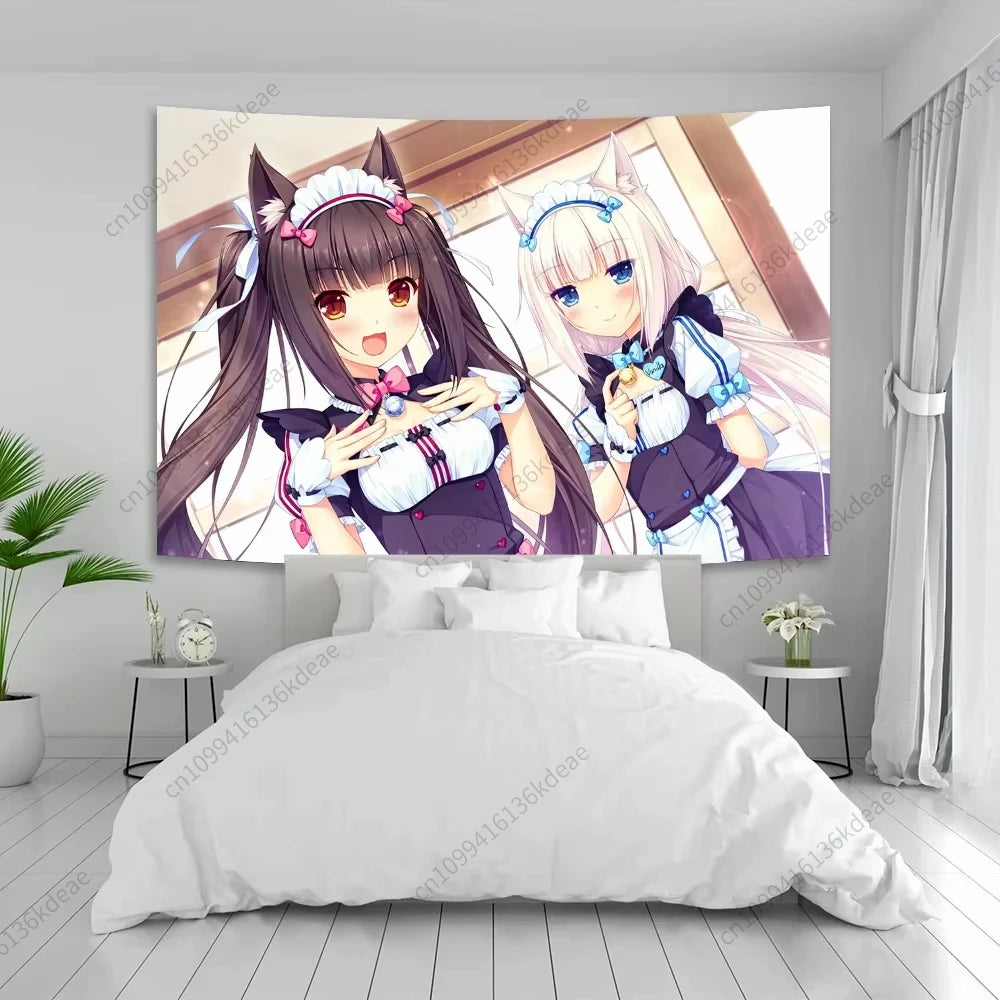 Pink Girls Tapestry Anime Beauty Nekoparas Wall Tapestries Funny Kawaii Background Cloth Flags Wall Art Decor Banners Home Decor