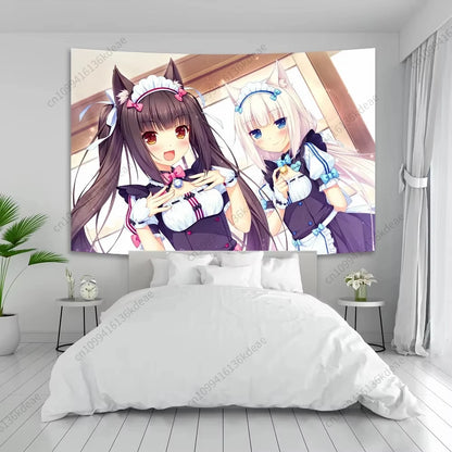Pink Girls Tapestry Anime Beauty Nekoparas Wall Tapestries Funny Kawaii Background Cloth Flags Wall Art Decor Banners Home Decor