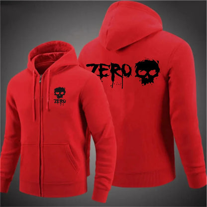 2025 ZERO skateboard logo men's new solid color zipper hooded long sleeved jacket Harajuku casual sportswear hooded pullover