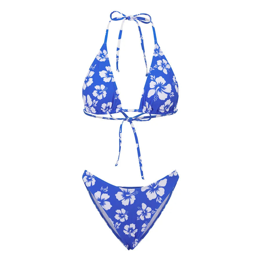 Push Up Bikini Set  For Women Flower Print Sleeveless Bra with Low Waist Briefs Bathing Suit