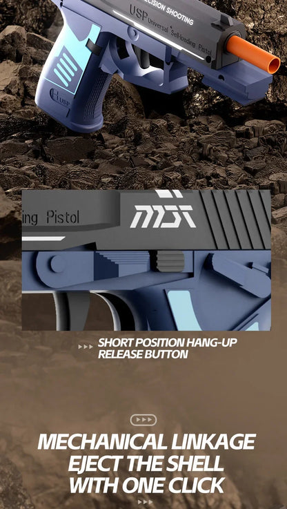 Mechanical USP Continuous Firing Throwing Shell Toy Gun Soft Bullet Airsoft Outdoor Sports CS Weapon Pistol for Boys Gift