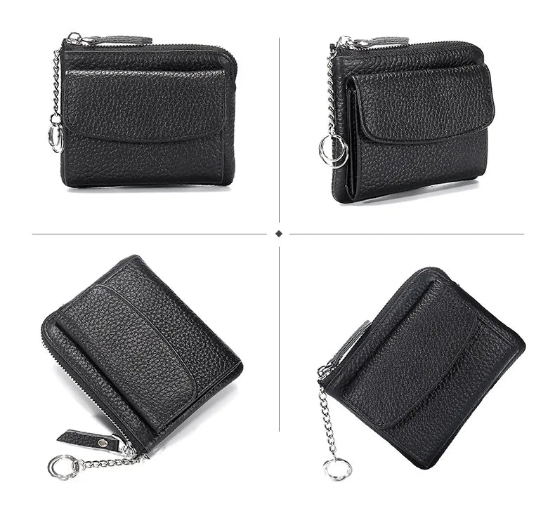 2023 New Genuine Leather Women Mini Wallet Ladies Short Wallets and Purses Zipper Leather Coin Purse Keychain Coins Pocket Bag