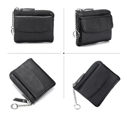 2023 New Genuine Leather Women Mini Wallet Ladies Short Wallets and Purses Zipper Leather Coin Purse Keychain Coins Pocket Bag