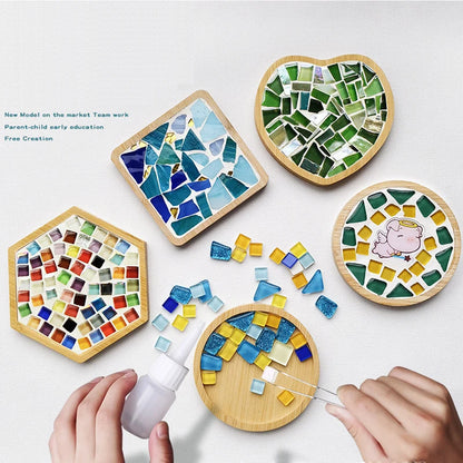 Handmade DIY Mosaic Cup Mat Bottom Bamboo Pad Heart Square Coaster Parent-Child Early Education Free Creation Handicraft Toys