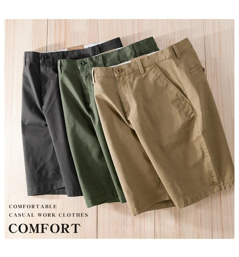 2025 Summer New Casual Cargo Cotton Shorts for Men Clothing Straight Big Pockets Solid Color Summer Pants FY7701