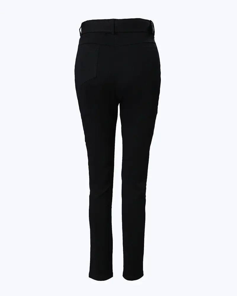 Women's Pants 2023 Spring Trend Fashion High Waist Pocket Design Casual Plain Skinny Daily Long Pants with Belt