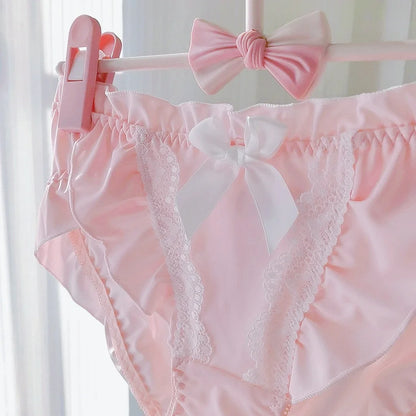 Lotus Leaf Edge High Slit Lolita Sweet Panties Japanese Cute Student Mid Waist Underwear Girl Milk Silk Triangle Pants 섹시