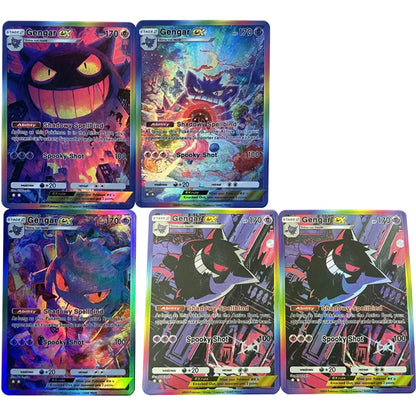 3Pcs/set DIY Anime PTCG Collection Card Gengar Ex HP170 English Spooky Shot Refractive Color Flash Relief Card Kid Gifts Toy