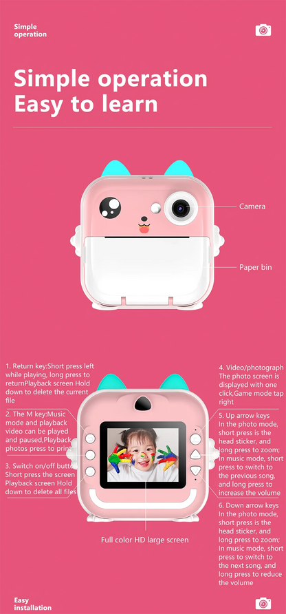 Q5 Kids Camera Instant Print Photo Children Inkless Mini Printer Digital Camera 32G TF Card Video Educational Toys Boy Girl Gift