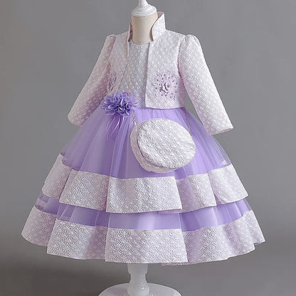 New Girls' Dress Two Piece Set 3-10 Years Old Gorgeous Christmas Performance Dress Autumn Girls' Party Prom Dress