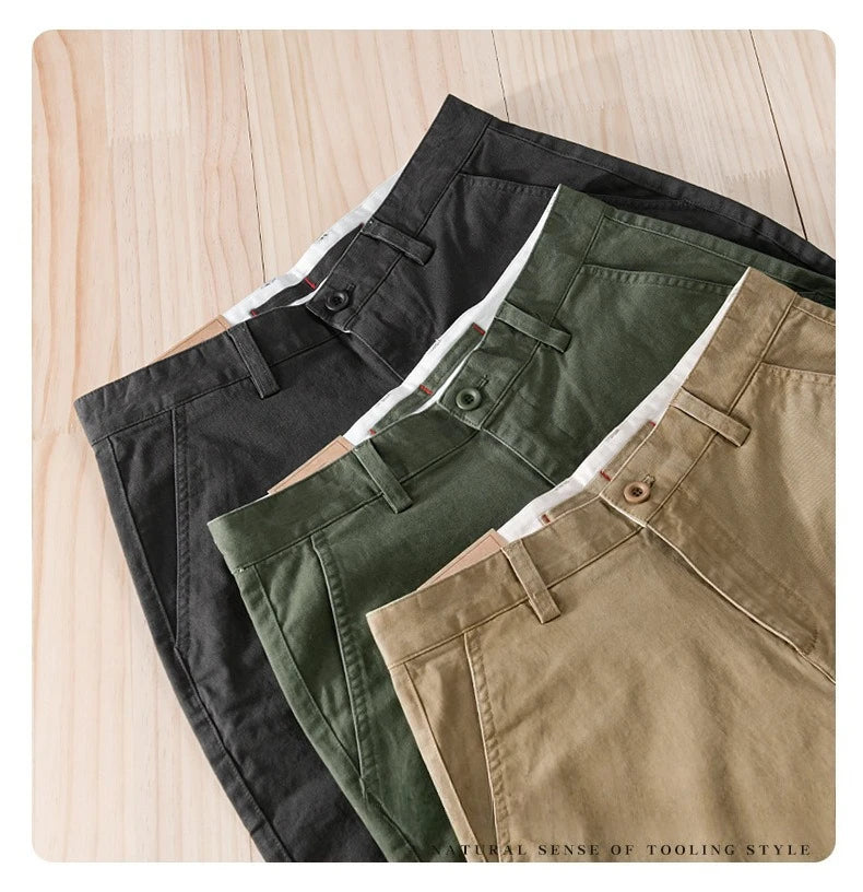 2025 Summer New Casual Cargo Cotton Shorts for Men Clothing Straight Big Pockets Solid Color Summer Pants FY7701