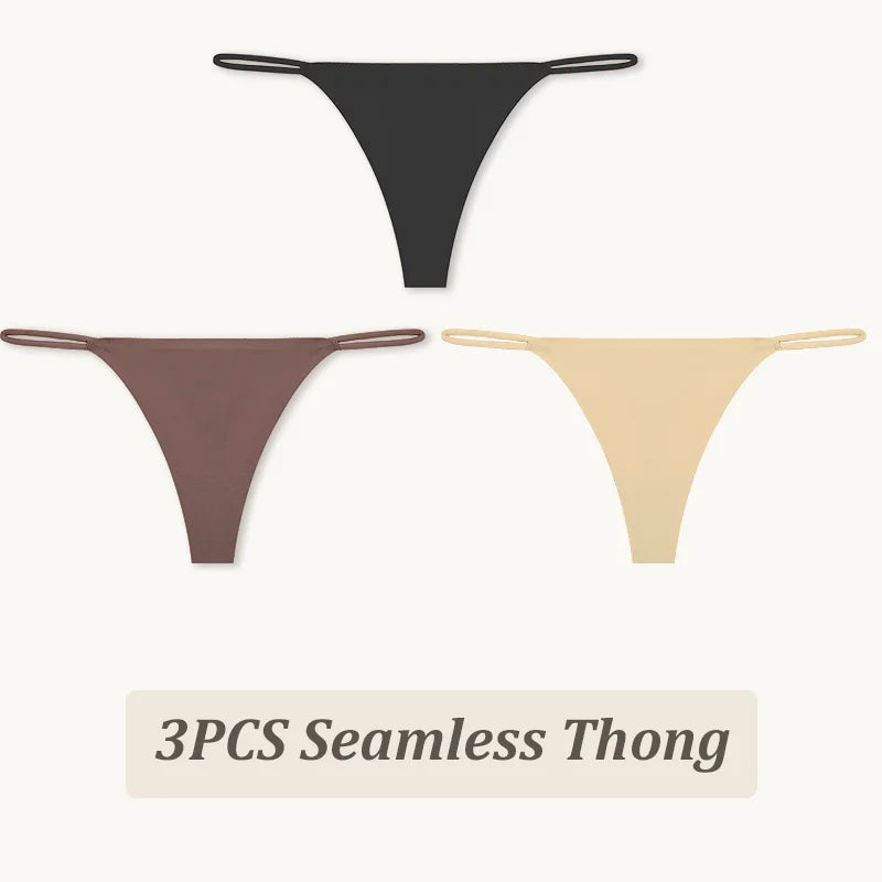 3PCS Seamless Thong Women Thin Strap Low Waist High Flexibility Panties Sexy Underwear Ladies Briefs T-back Comfortable Women