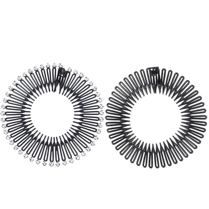 2pcs Rhinestone Plastic Full Circle Stretch Diamond Flexible Comb Teeth Headband Hair Band Clip Face Wash Fixed Hair Accessories