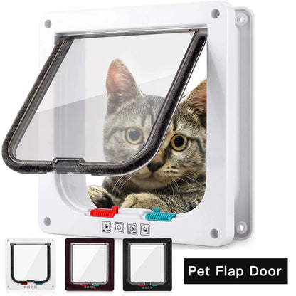 Dog Cat Flap Door with 4 Way Security Lock Flap Door for Dog Cats Kitten ABS Plastic Small Pet Gate Door Kit Cat Dogs Flap Doors