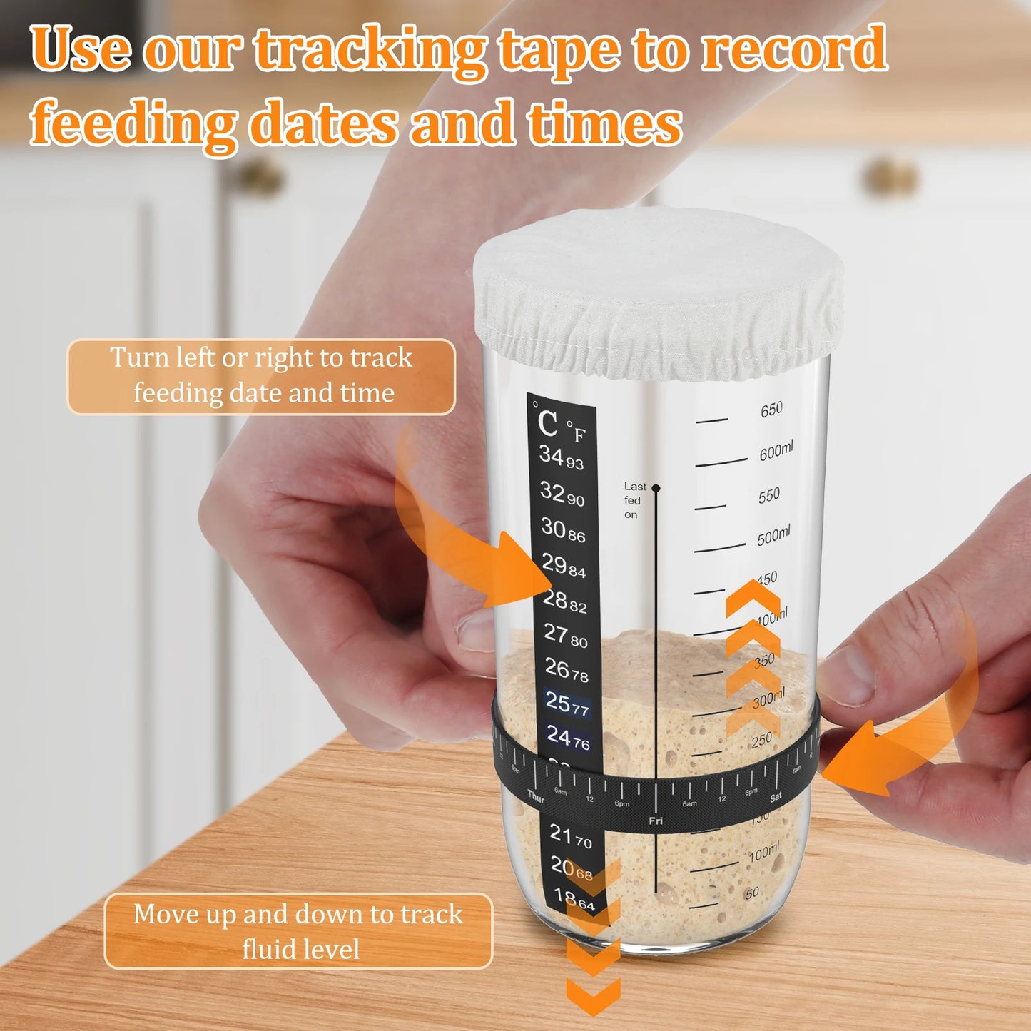 7Pcs Sourdough Starter Kit with Cloth Covers Temperature Date Marked Feeding Bands and Scraper for 3-4 In Jars Baking Supplies