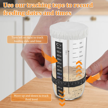 7Pcs Sourdough Starter Kit with Cloth Covers Temperature Date Marked Feeding Bands and Scraper for 3-4 In Jars Baking Supplies
