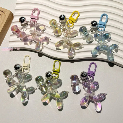 Kawaii Balloon Dog Key Chains Colorful Transparent Cartoon Dog Beautiful Bag Accessories Fashion Key Ring Pendants