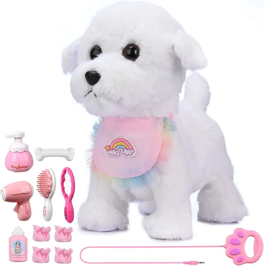Jouet interactif électronique en peluche pour enfant, qui secoue la queue, fait semblant de s'habiller, chien en peluche qui aboie et marche avec laisse