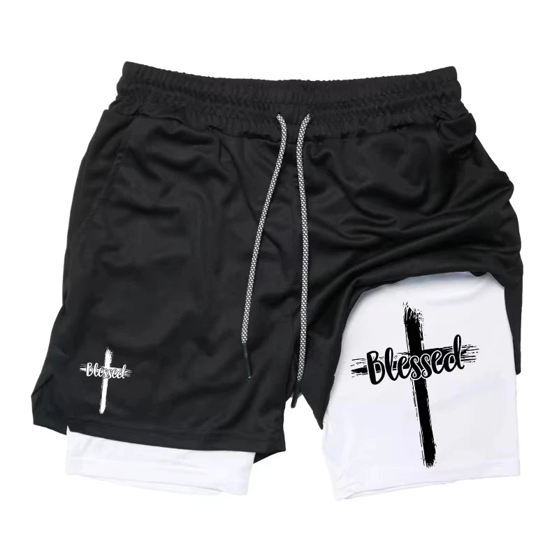 Anime Cross Trend Print Men's Summer Quick-drying Sports Shorts Gym Jogging Training Exercise Men's Fitness Sports 2-in-1 Shorts