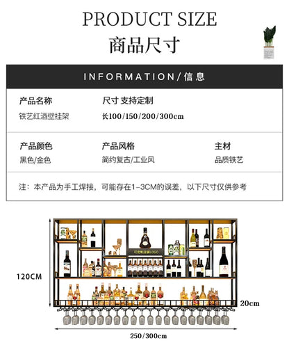Customized: bar counter wine cabinet against the wall, hanging shelves, industrial style bar, wrought iron display stand,