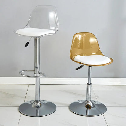 Adjustable Modern Bar Stool with Transparent Backrest Metal Frame Upholstered Seat with Lifting and Rotating Function