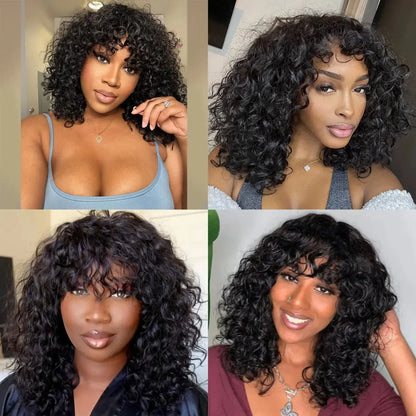 Perruques ondulées en cheveux humains avec frange pour femmes, entièrement fabriquées à la machine, 45 à 81 cm, perruque bouclée profonde, cheveux Remy, couleur naturelle