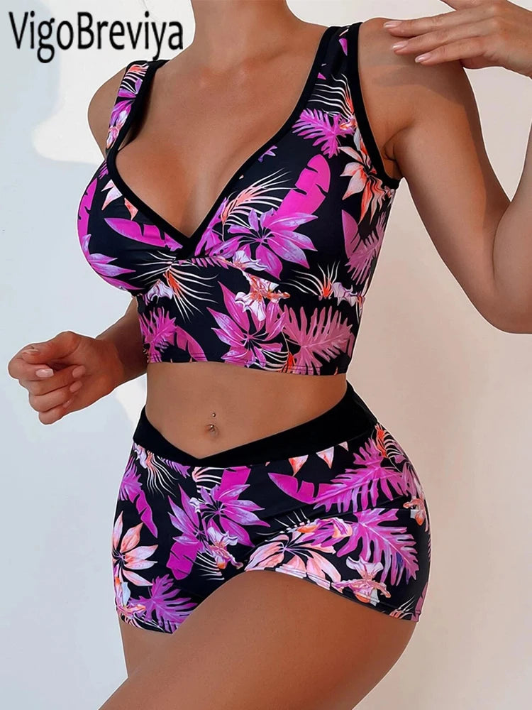 VigoBreviya 2025 Print Strapped Swimwear Women Sexy High Waist Shorts Bikini Set Swimsuit Summer Push UP Beach Bathing Suit