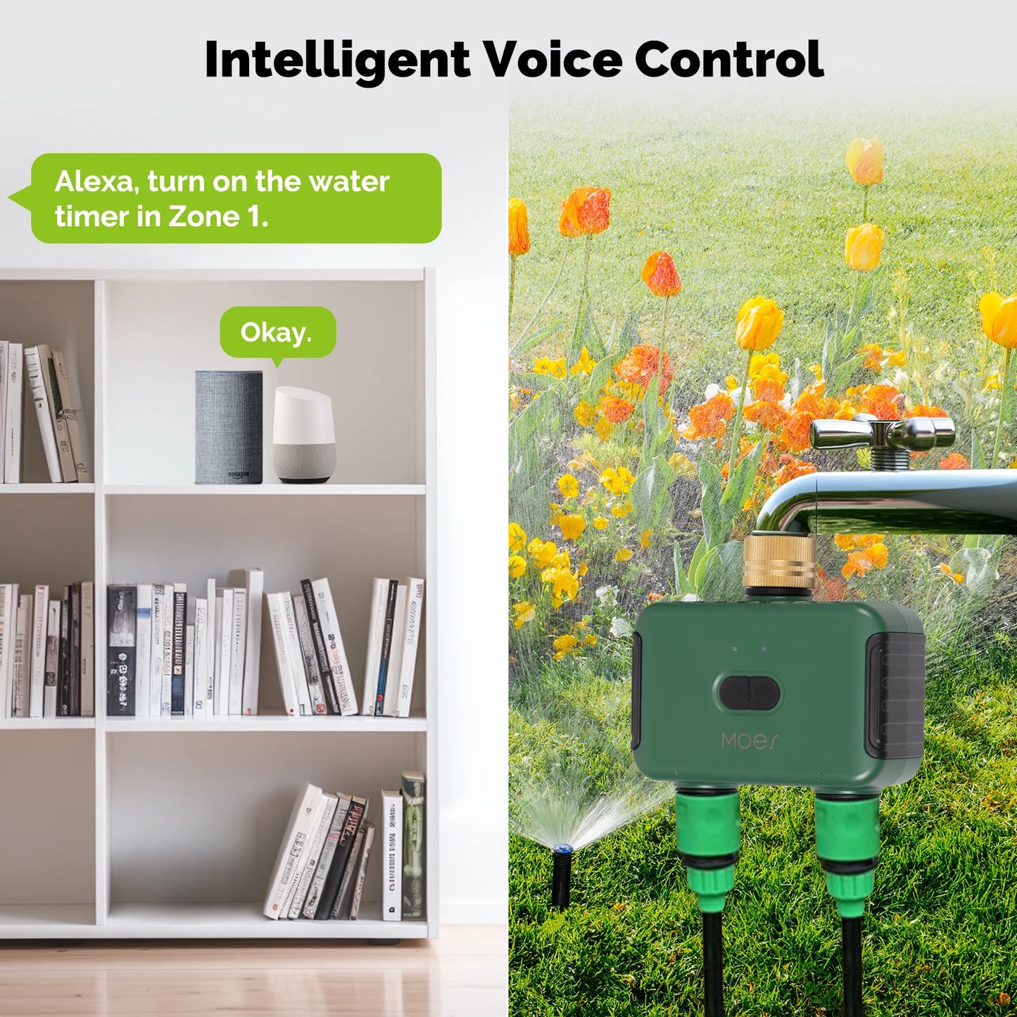 MOES Tuya Smart ZigBee 2-Outlet Water Timer Brass lnlet Sprinkler with Filter Programmable Irrigation Work With Alexa GoogleHome