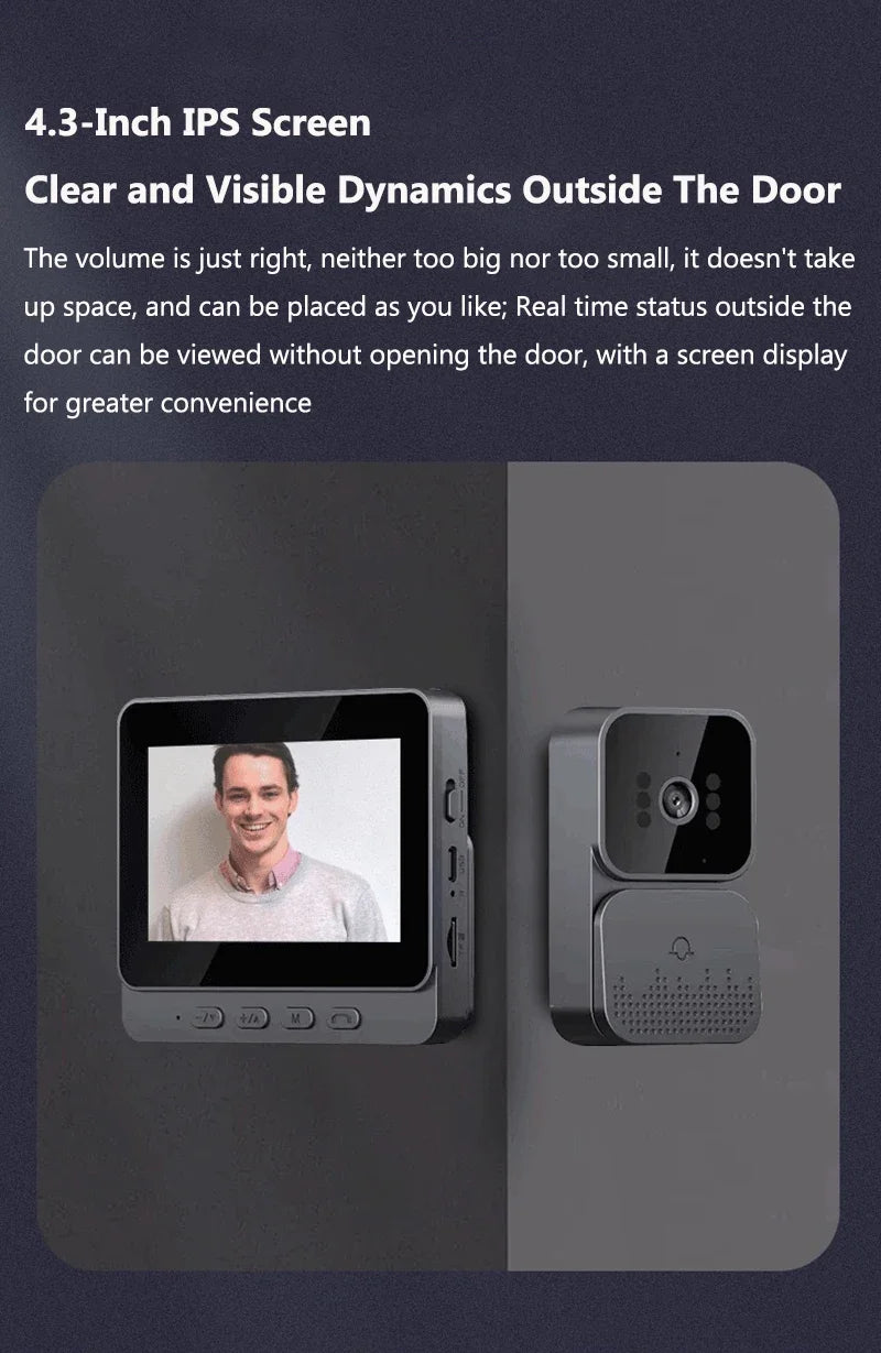 Wireless Video Intercom Doorbell HD Night Vision 4.3-inch lPS Screen Waterproof Visual Door Bell Camera Smart Home Security