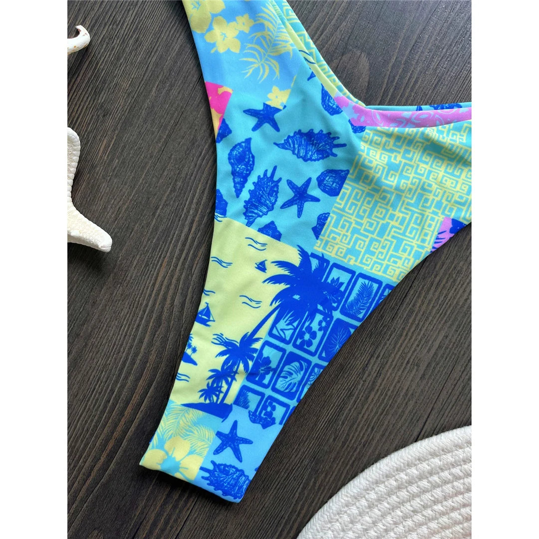 Sexy Colorful Floral Printed Bandeau Bikini Female Swimsuit Women Swimwear Two-pieces Bikini set Bather Bathing Suit Swim K6137